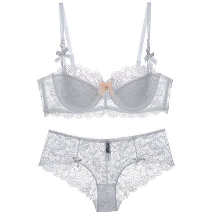 Lace Thin Cotton Underwear Women Set White - D&A