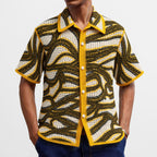 American Texture Striped Sweater Retro Hand Crocheting Short Sleeve Cardigan - D&A