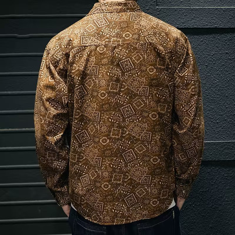 Social Style Denim Printing Men's Lapel Casual Shirt - D&A