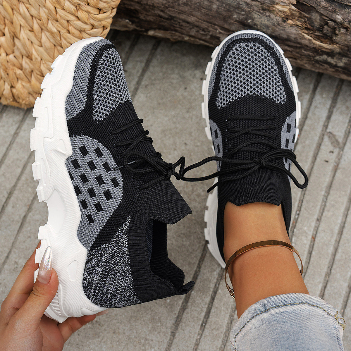 Fashion All-match Sneaker Platform Casual Casual And Comfortable Black And Gray - D&A
