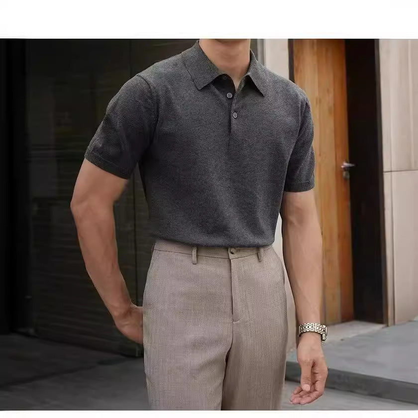 Polo Collar Polo Shirt Knitted Short Sleeve - D&A
