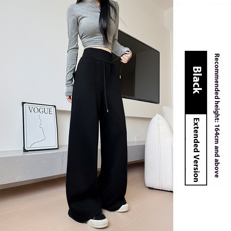 Loose Drooping Straight-leg Pants Sweatpants High Waist Slimming American Wide Leg Pants Black And Long - D&A