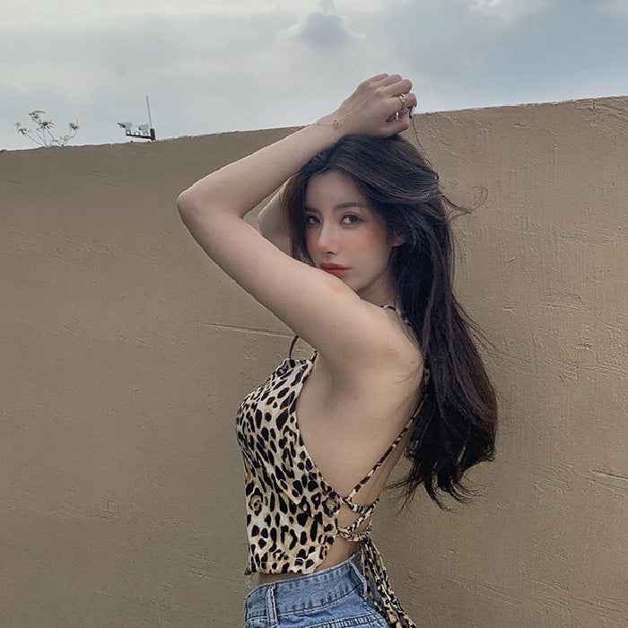 New Lace-up Summer Women's Leopard Print Short Top