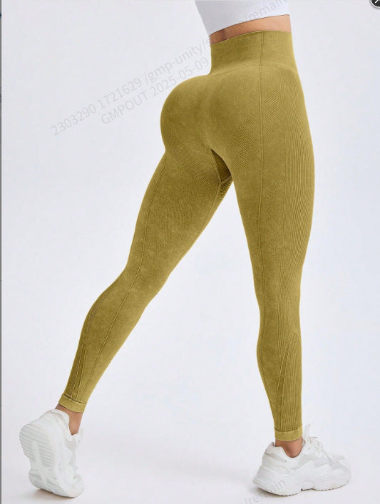 Chemical Fiber High Waist Long Yoga Pants Female Amber Green - D&A
