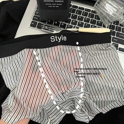 Vintage Stripe Men's Ice Silk Breathable Transparent Bottom Crotch Boxer Briefs - D&A
