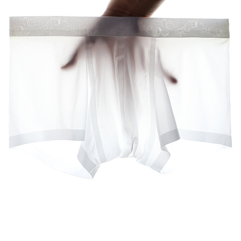 Men's Boxer Briefs Ice Silk Traceless Mid Waist Shorts White - D&A