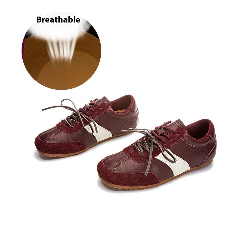 Women's Casual All-match Horse Fur White Shoes Wine Red - D&A