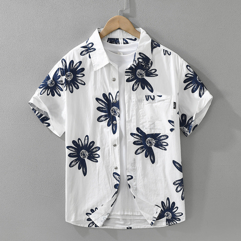 8286 Japanese Trendy Printed Short Sleeve Shirt White - D&A