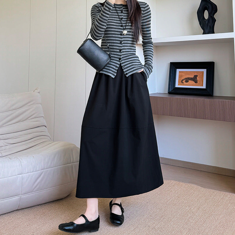 Summer High Quality Stitching Skirt Women Black - D&A
