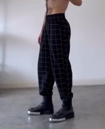 Men's Fashion Plaid Pants With Apron - Stripe Design - D&A