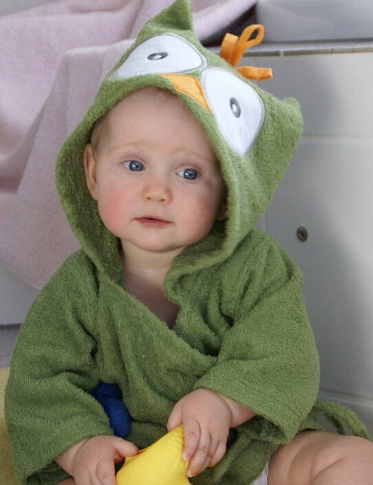 Cartoon Cute Animal Modeling Baby Bath Towels Baby Bathrobes Cotton Children's Bathrobes Baby Hooded Green owl - D&A