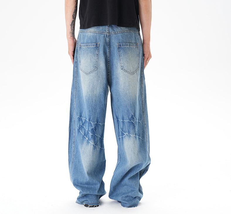Cut Washed Vintage Washed Wide Leg Machete Jeans - D&A