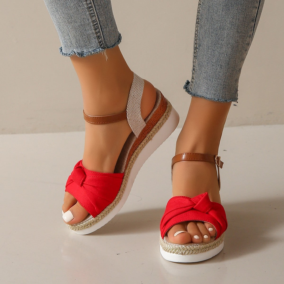 Bowknot Fashion Sandals Fish Mouth Buckle Rope Bottom - D&A