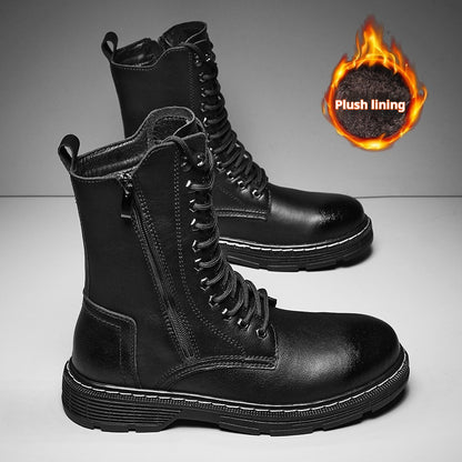 Autumn And Winter Plus Size Men's Long High-top Martin Boots Black With Cotton - D&A