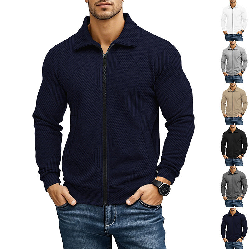 Men's Casual Jacket Solid Color Waffle Turn-down Collar Coat - D&A