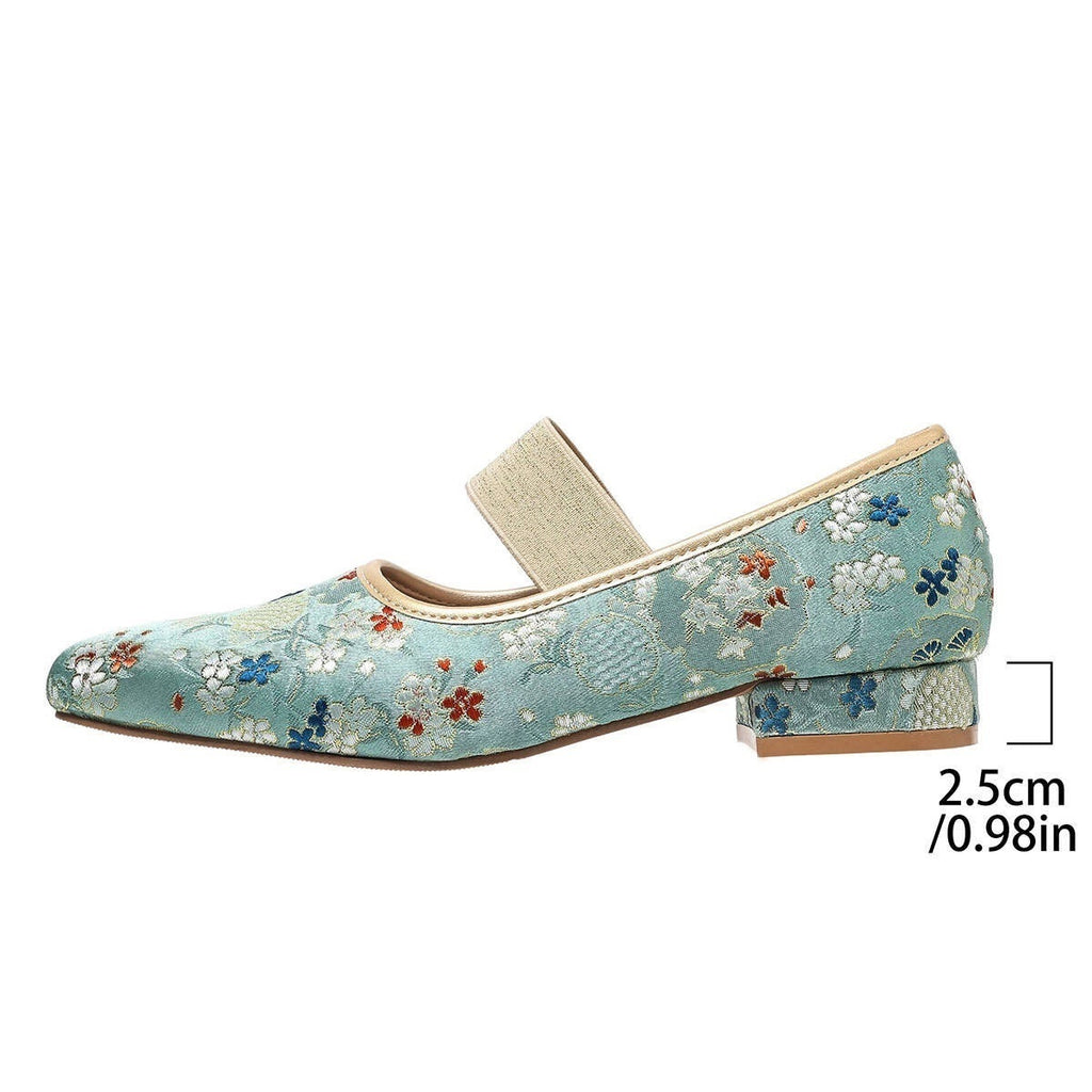 Chunky Heel Embroidery Women's Pumps - D&A