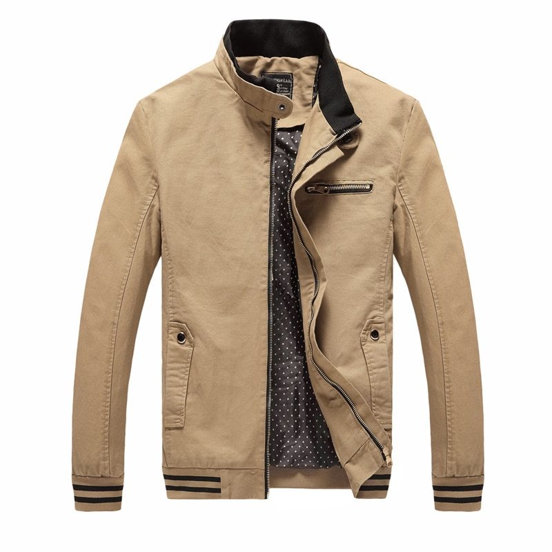 Spring Autumn Men Casual Jacket Coat Men's Fashion Washed Pure Cotton Brand Clothing Jackets Male Coats Khaki - D&A