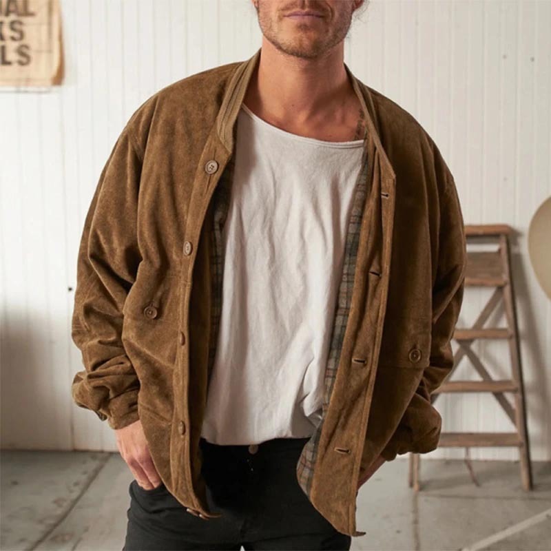 Maillard Suede Coat Men's Solid Color Casual Men's Jackets Dark Brown - D&A