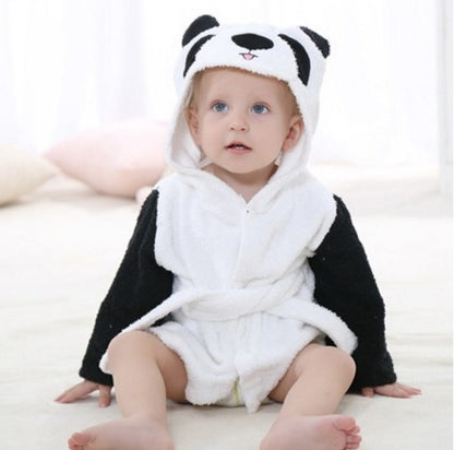 Cartoon Cute Animal Modeling Baby Bath Towels Baby Bathrobes Cotton Children's Bathrobes Baby Hooded Black white panda - D&A