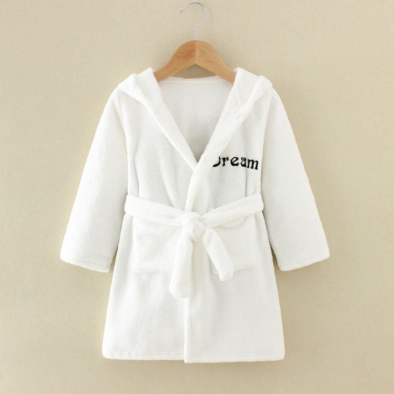 Cartoon Home Clothes Nightgown Bathrobe Children Pajamas Flannel White - D&A