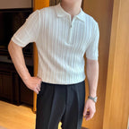 Casual Zipper Short Sleeve Men's Retro Elegant Jacquard Lapel - D&A