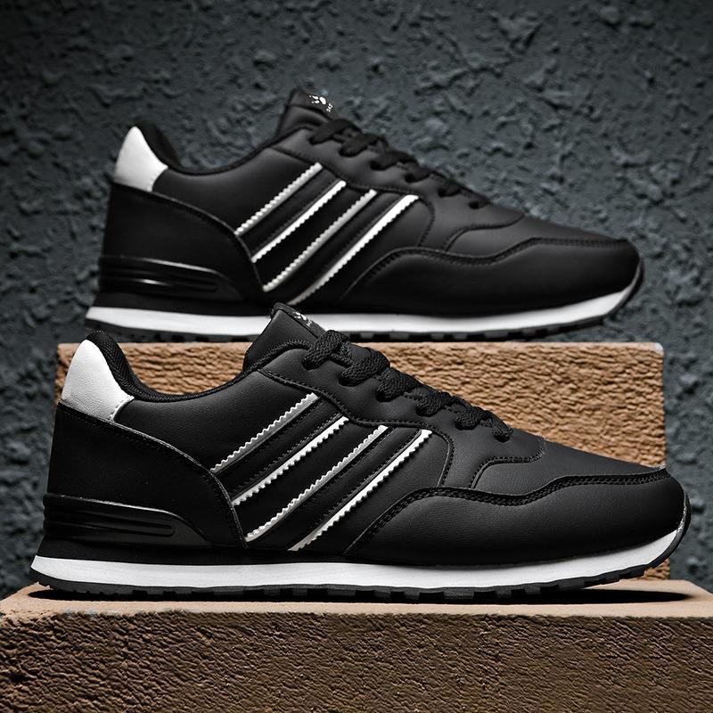 Leather Men's Casual And Lightweight Running Sports Shoes Black - D&A