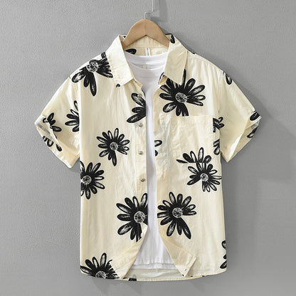 8286 Japanese Trendy Printed Short Sleeve Shirt Apricot - D&A