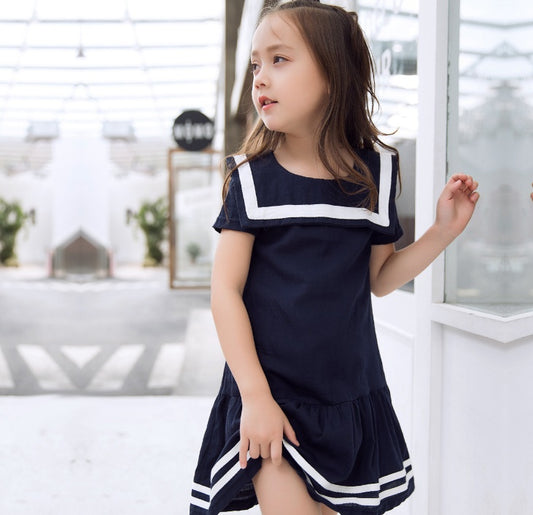 Sanlutoz Girls Clothes Summer Kids Dress For Girl Uniform Short Sleeve Girl Dress Cotton Toddler Fashion Brand New - D&A