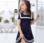 Sanlutoz Girls Clothes Summer Kids Dress For Girl Uniform Short Sleeve Girl Dress Cotton Toddler Fashion Brand New Blue - D&A