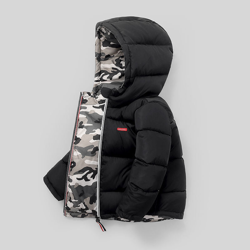 Middle And Small Children Wear Double-sided Padded Winter Jackets Black - D&A