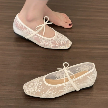 Spring Mesh Breathable Square Toe Mary Jane Pumps - D&A