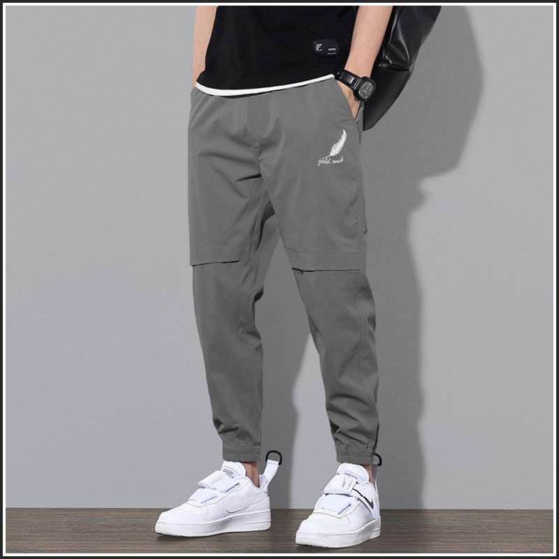 Overalls Men's Velvet Padded Casual Pants Thin Feather Gray - D&A