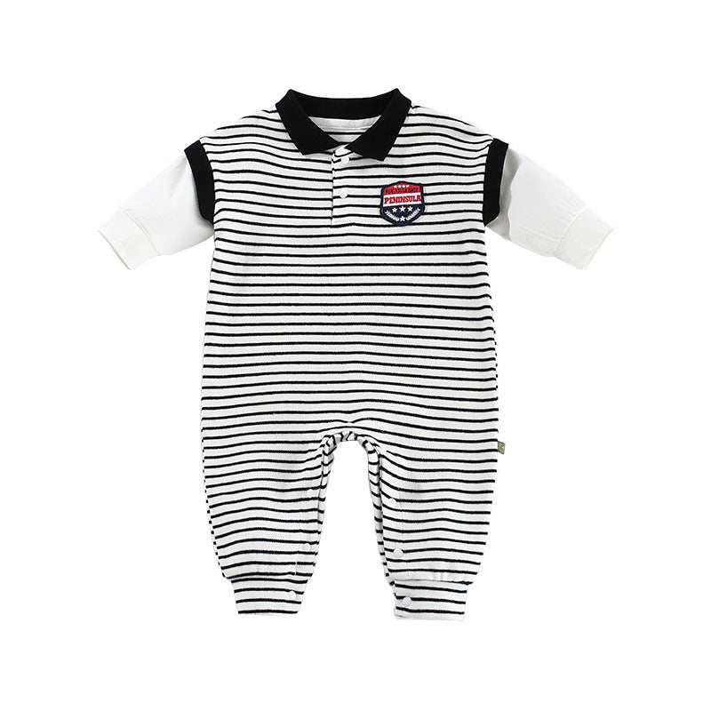 Baby Onesies Striped Male Baby Newborn Clothes Baby Autumn Clothes Black - D&A