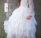 Autumn And Winter Explosions Hollow Children's Skirt Lace Long-sleeved Girls White Princess Dress Irregular Dress - D&A