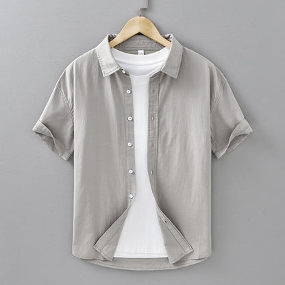 Summer Menswear Casual Short-sleeved Cotton Shirt Light Gray - D&A