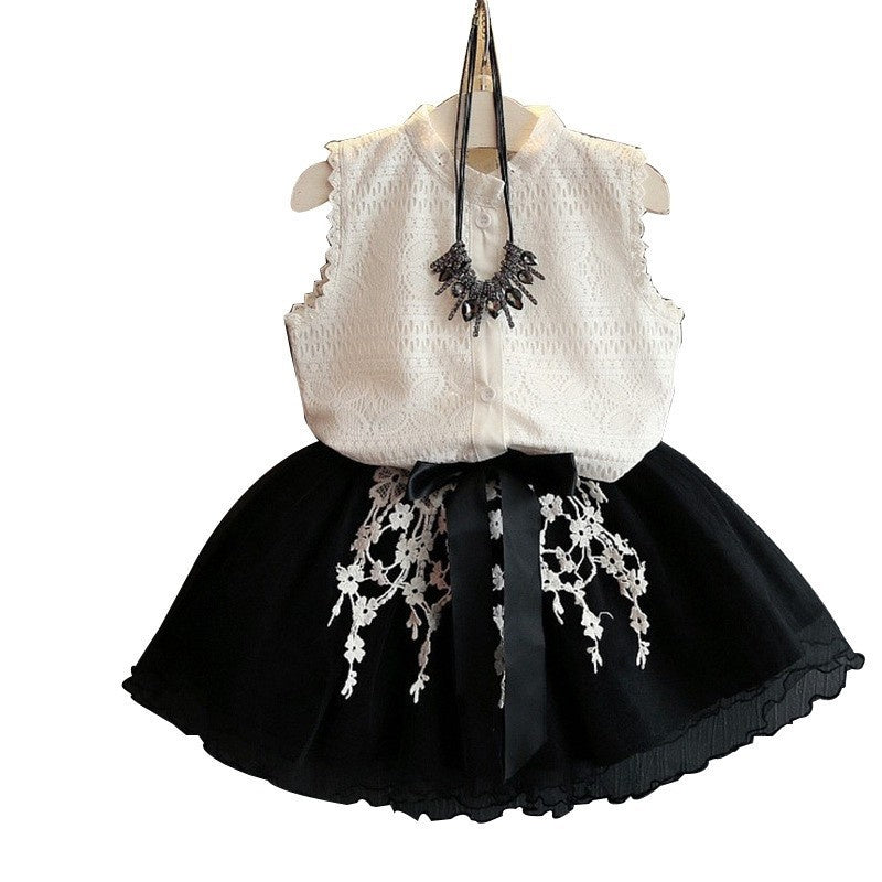 Kids Baby Girls Clothing Sets Summer TShirtsskirt Clothes White and black tutu skirt - D&A
