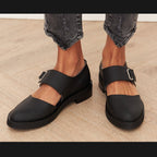 Spring Leisure Low Heel Square Heel Round Head Buckle Oversized Shoes - D&A