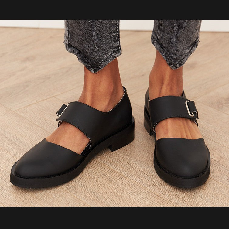 Spring Leisure Low Heel Square Heel Round Head Buckle Oversized Shoes - D&A