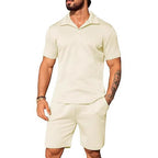 Men's Casual Solid Color Polo Short Oversleeves - D&A