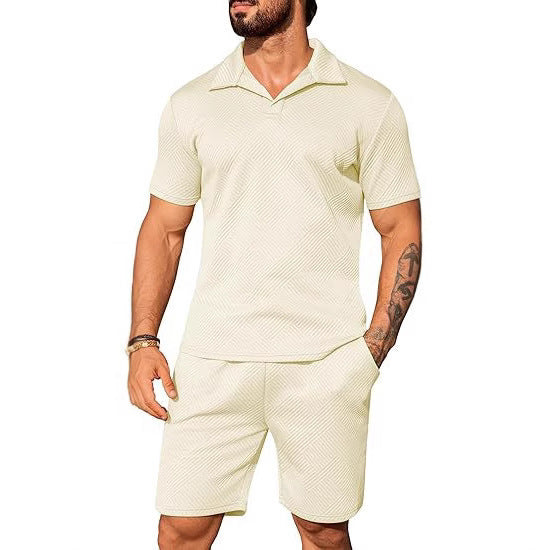 Men's Casual Solid Color Polo Short Oversleeves - D&A