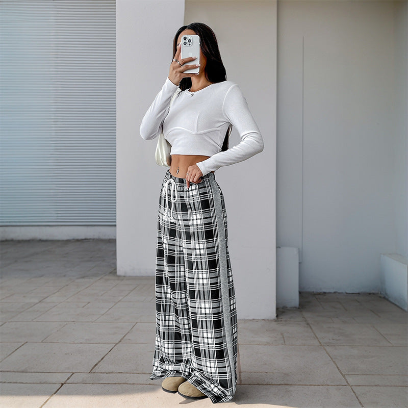 Casual Plaid Stitching Wide-leg Pants For Women - D&A