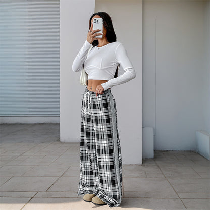 Casual Plaid Stitching Wide-leg Pants For Women - D&A