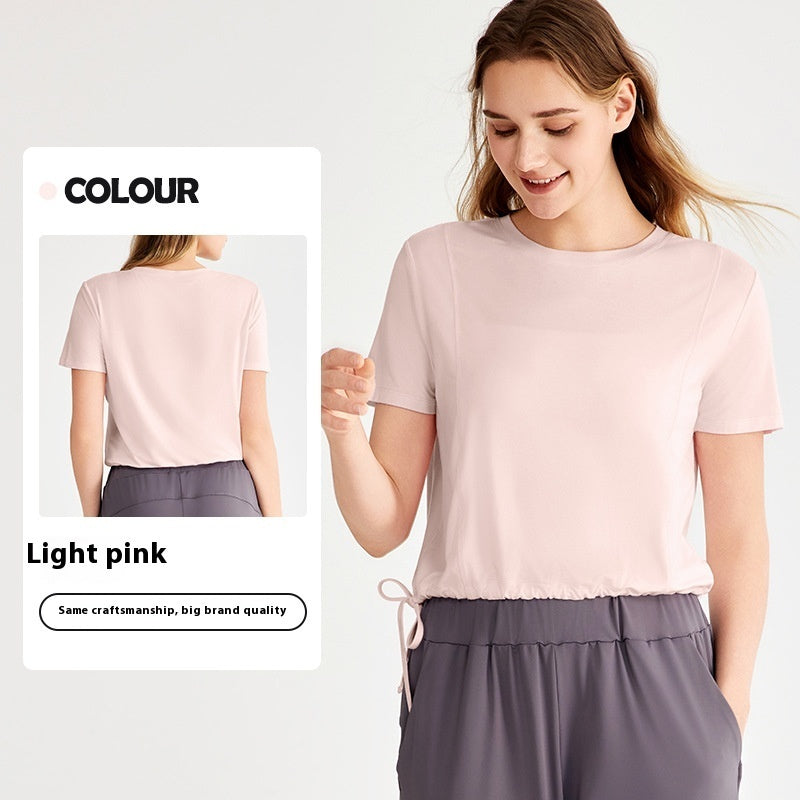 Loose Sports Top Drawstring At Hem Commuter T-shirt Light Pink - D&A