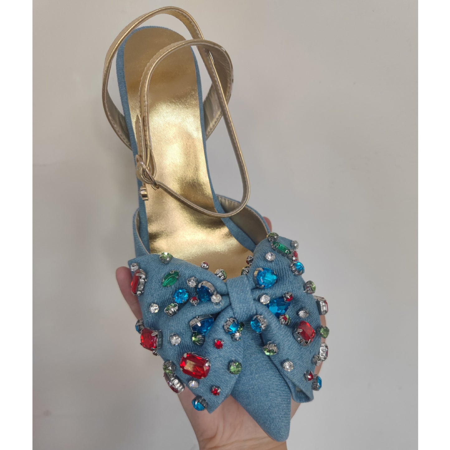Bow Rhinestone Pointed Toe Closed Toe High Heel Plus Size Sandals - D&A