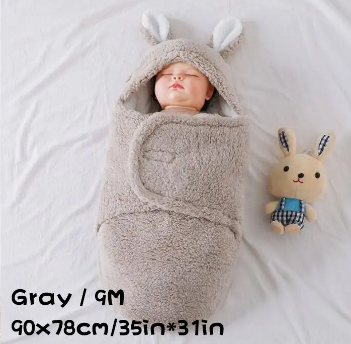 Super Soft Baby Sleeping Bag Fluffy Fleece Newborn Blanket Swaddle Blankets, Unisex Baby Wrap For Newborn Baby Boys Girls With Head-Protecting & Head-Supporting Function, Wearable Swaddle Sleep Sack Gray 9M - D&A