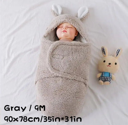 Super Soft Baby Sleeping Bag Fluffy Fleece Newborn Blanket Swaddle Blankets, Unisex Baby Wrap For Newborn Baby Boys Girls With Head-Protecting & Head-Supporting Function, Wearable Swaddle Sleep Sack Gray 9M - D&A
