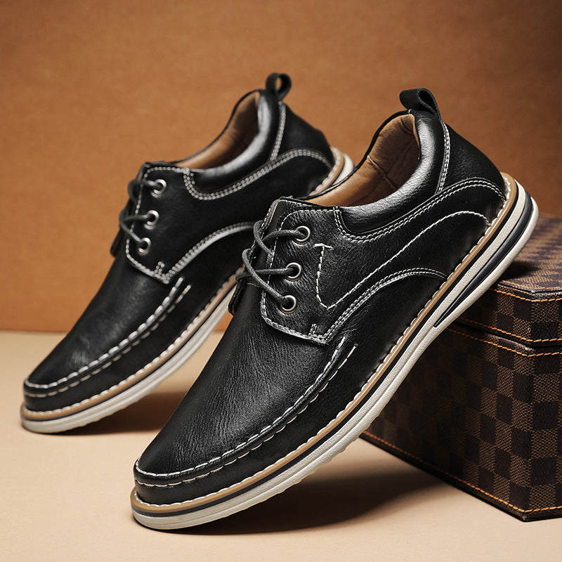 Men's Casual Leather Shoes Genuine Leather Plus Size Breathable Trendy Shoes Casual Leather Shoes Black - D&A