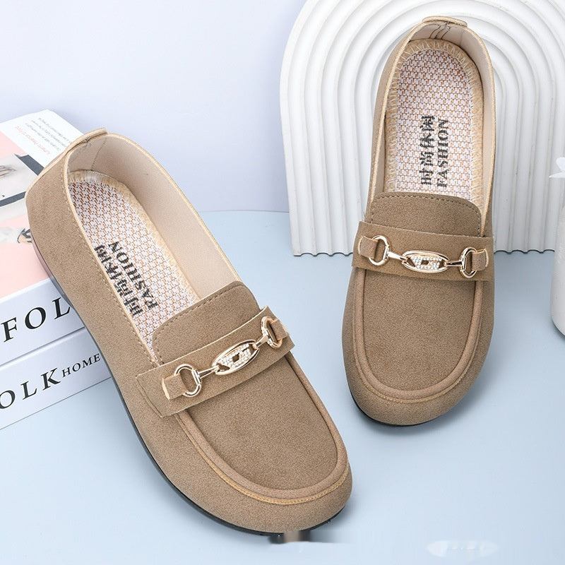Gommino Women's Solid Color Casual Shoes Soft Bottom P39 Brown - D&A