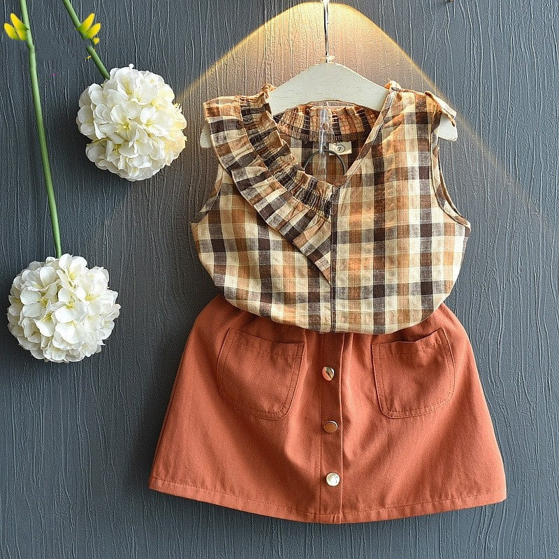 Kids Baby Girls Clothing Sets Summer TShirtsskirt Clothes Brown - D&A