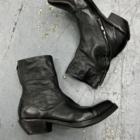 Men's Retro Dark Stitched Patchwork Square Toe Boots - D&A